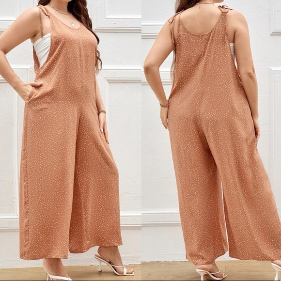 Boho Plus Polka Dot Pocket Wide leg Jumper Jumpsuit - Picture 8 of 12